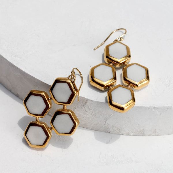 Honeycomb porcelain earrings by Apricity Ceramics