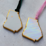 Custom State Iridescent Ornaments - Personalized Ribbon