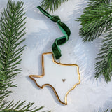 Texas Handmade Porcelain State Ornament with Gold Heart