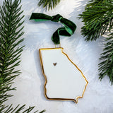 Georgia Handmade Porcelain State Ornament with Gold Heart