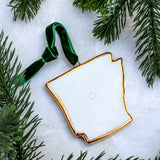 Arkansas Handmade Porcelain State Ornament with Gold Heart