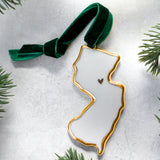 New Jersey Handmade Porcelain State Ornament with Gold Heart