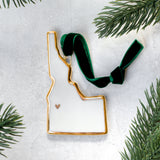 Idaho Handmade Porcelain State Ornament with Gold Heart