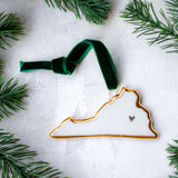 Virginia Handmade Porcelain State Ornament with Gold Heart