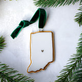 Indiana Handmade Porcelain State Ornament with Gold Heart