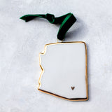 Arizona Handmade Porcelain State Ornament with Gold Heart