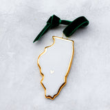 Illinois Handmade Porcelain State Ornament with Gold Heart