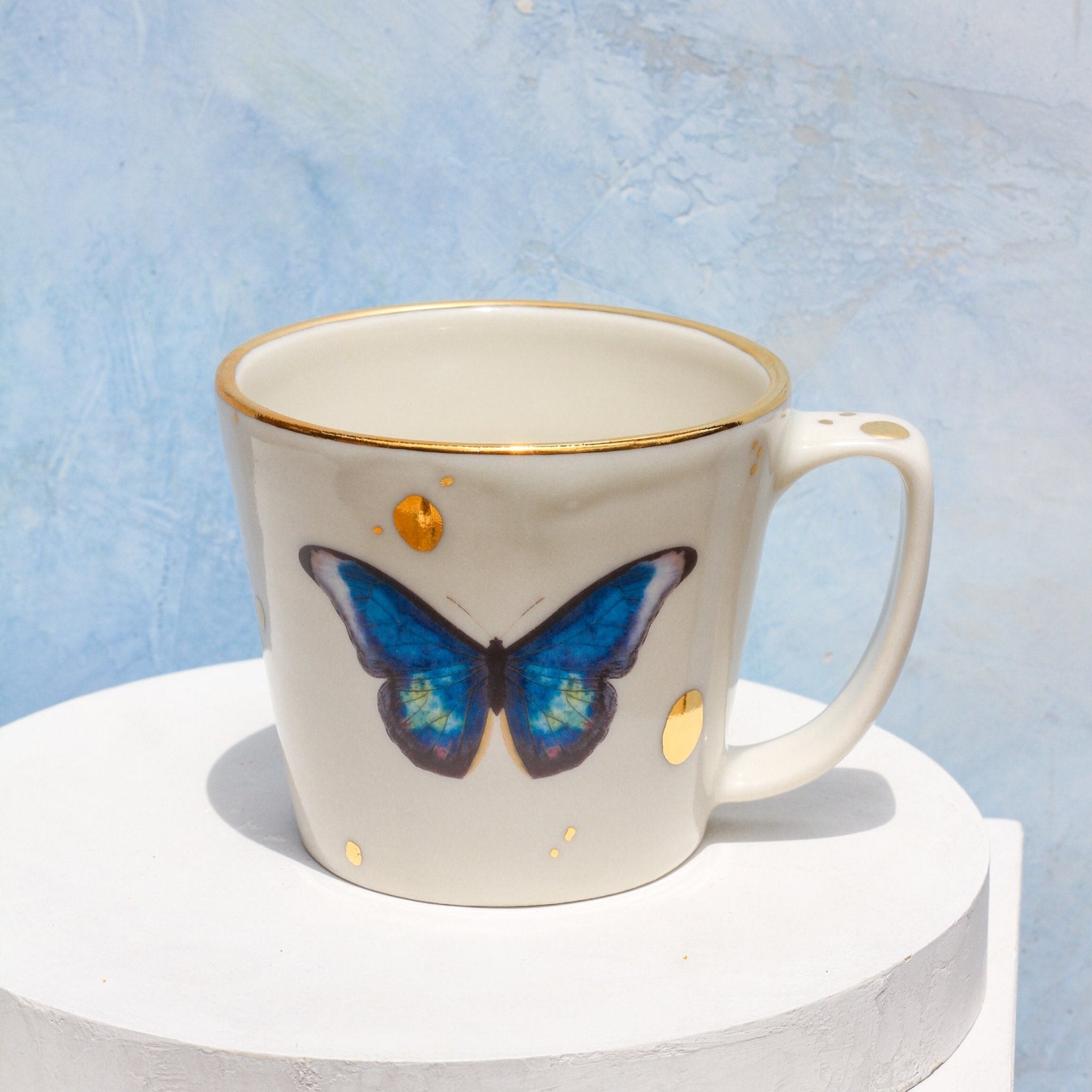 Blue Morpho Butterfly mug - Apricity Ceramics