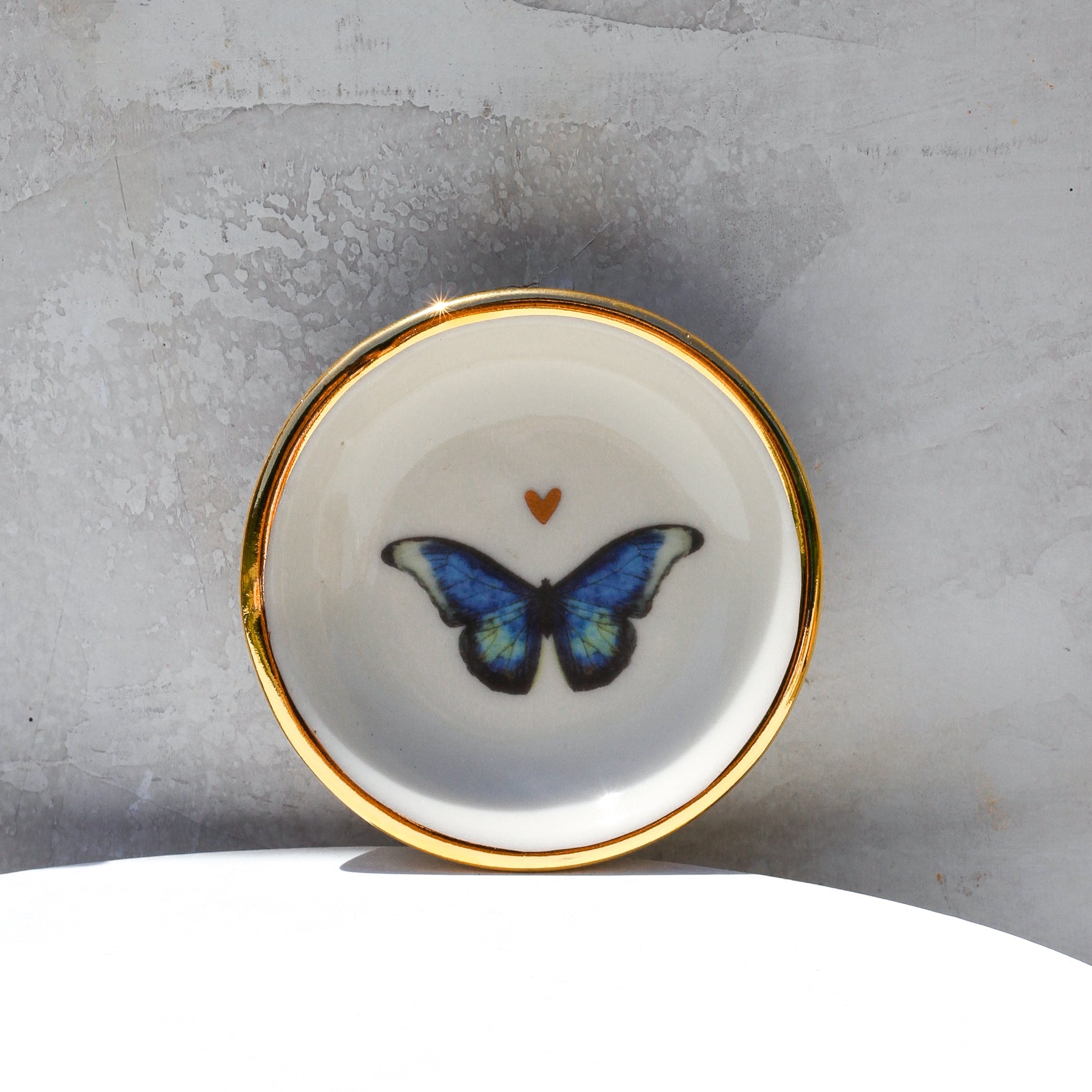 Blue Morpho Heart Butterfly Trinket Dish - Apricity Ceramics