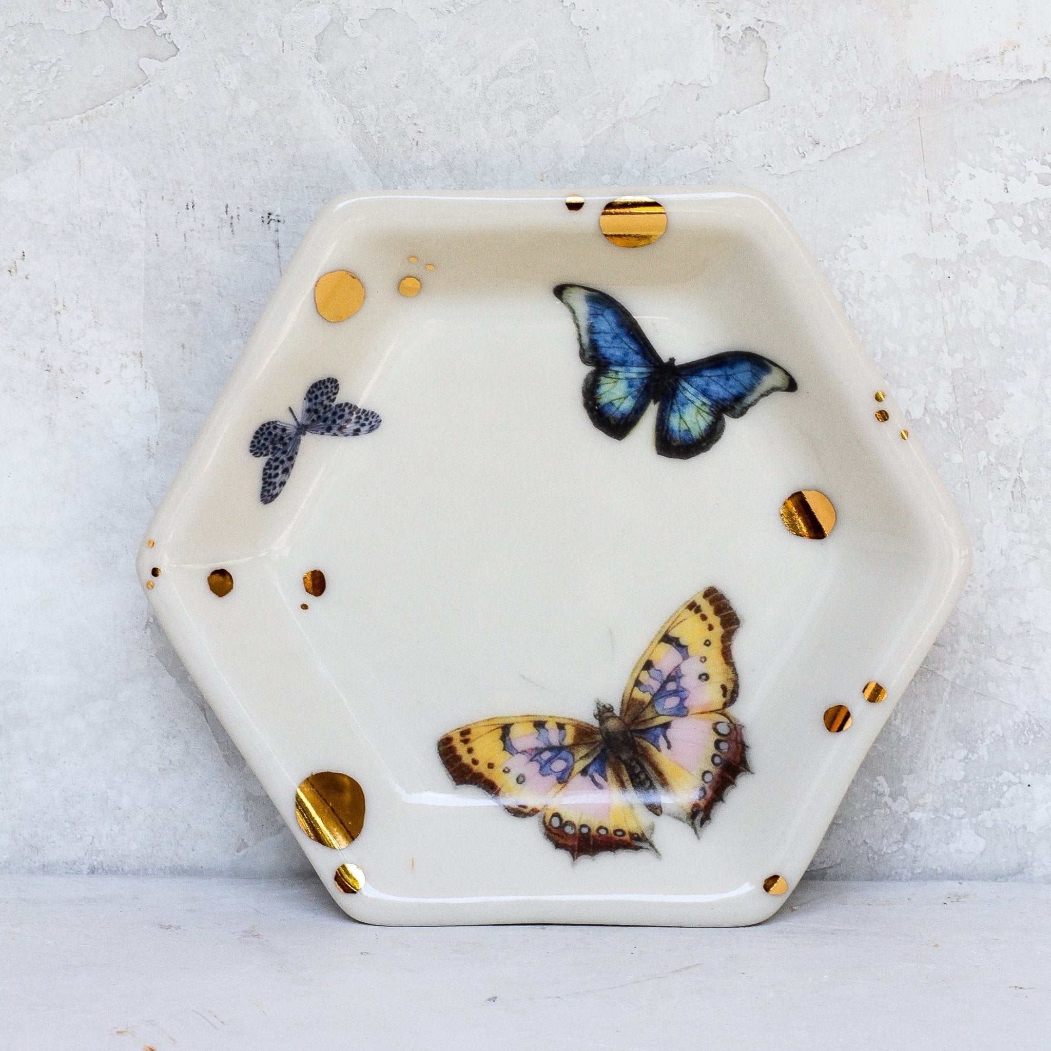 Butterfly Garden Hexagon Trinket Dish - Apricity Ceramics