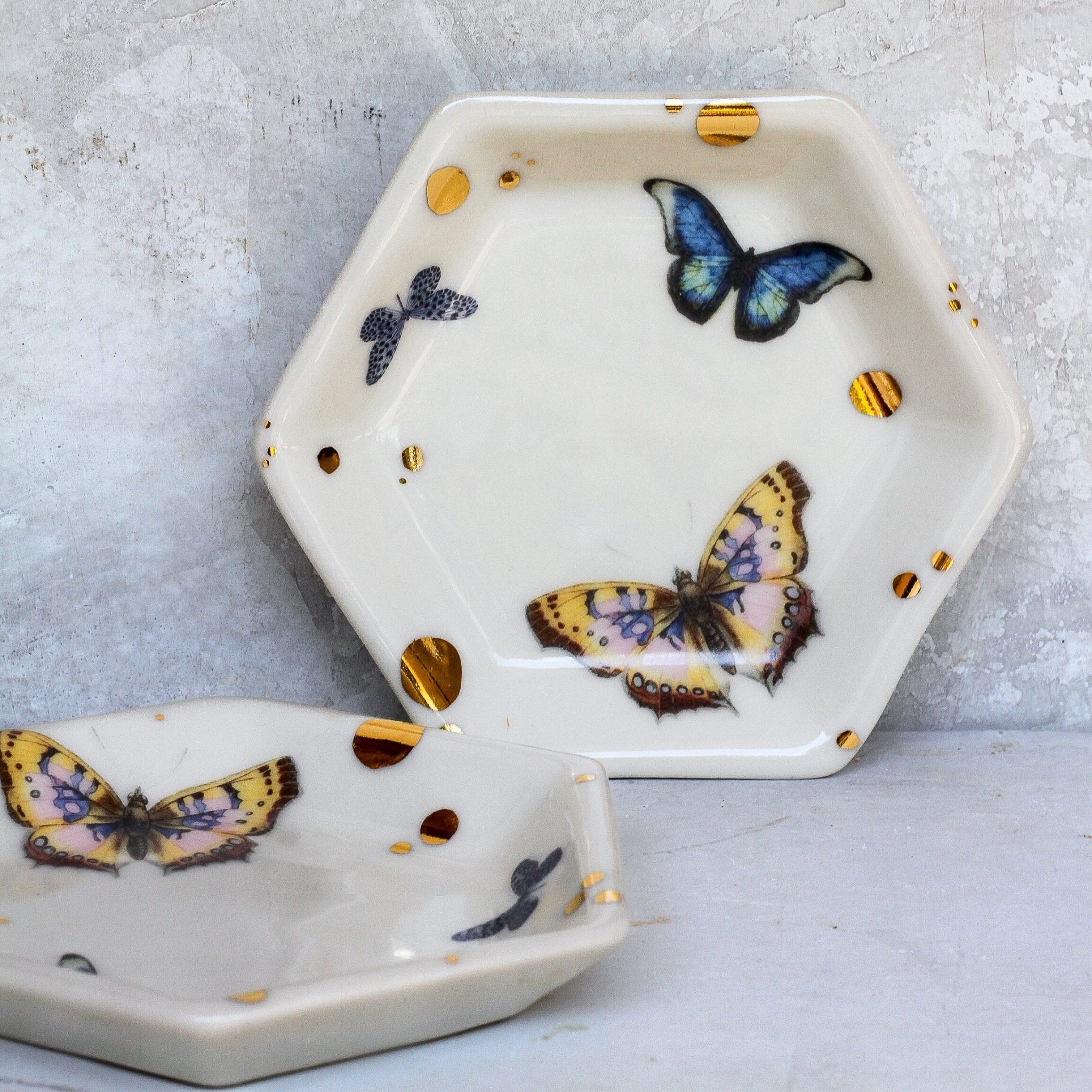 Butterfly Garden Hexagon Trinket Dish - Apricity Ceramics