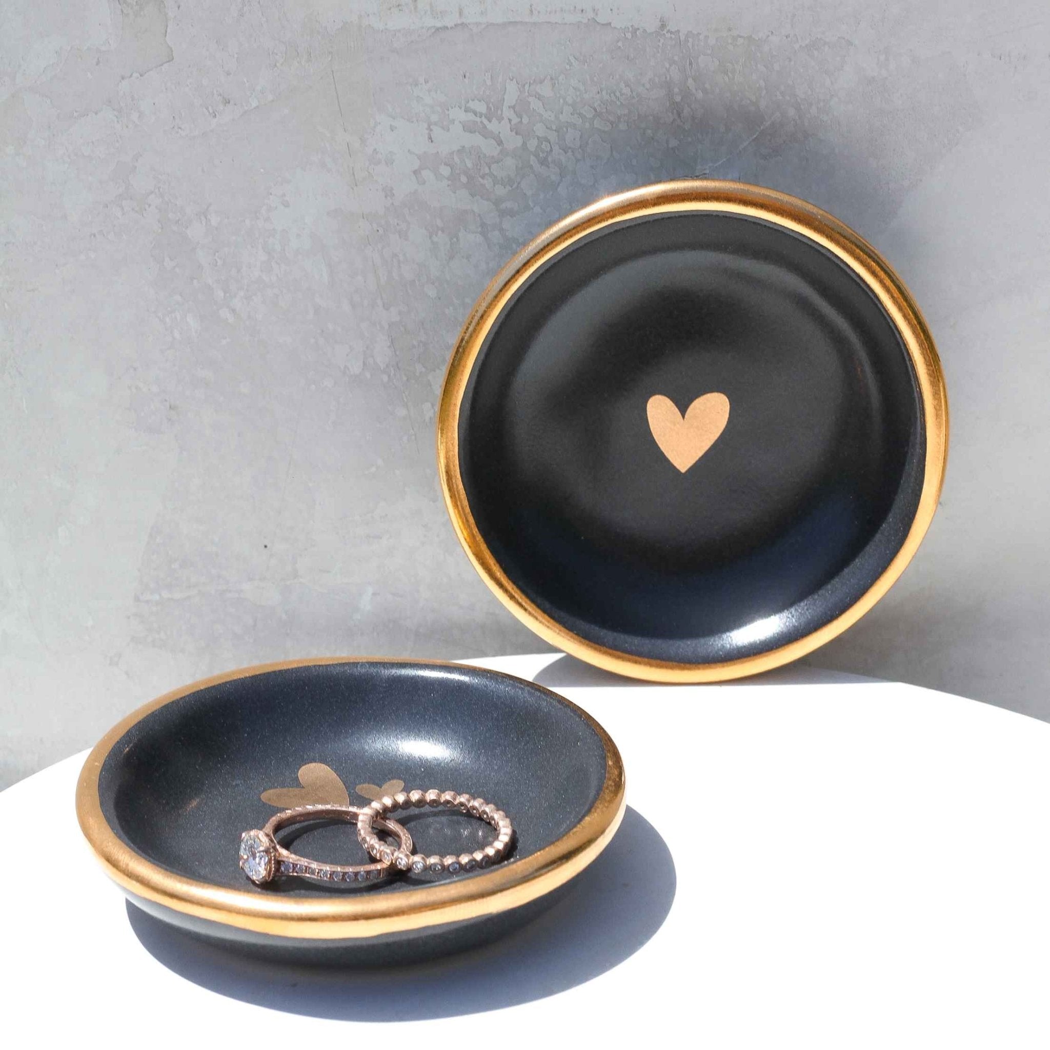 Charcoal Double Heart Trinket Dish - Apricity Ceramics