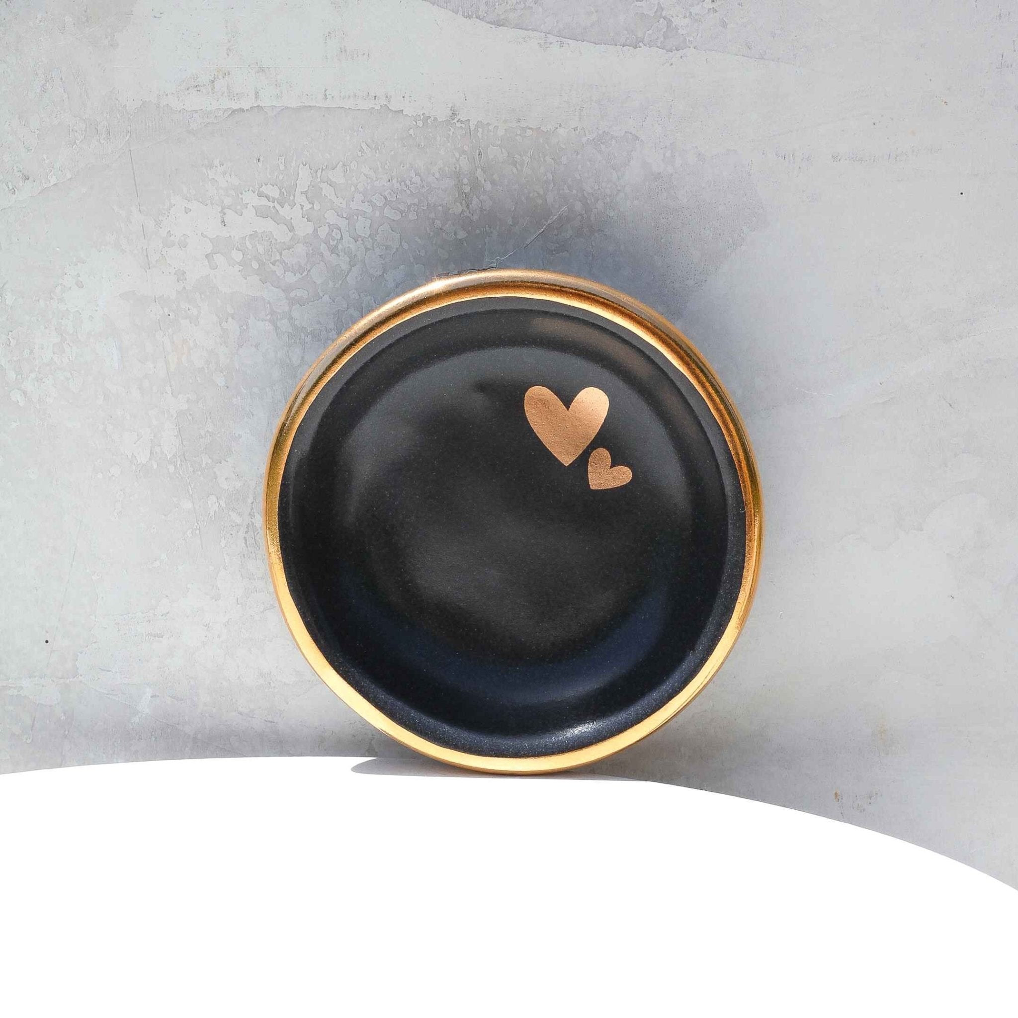 Charcoal Double Heart Trinket Dish - Apricity Ceramics