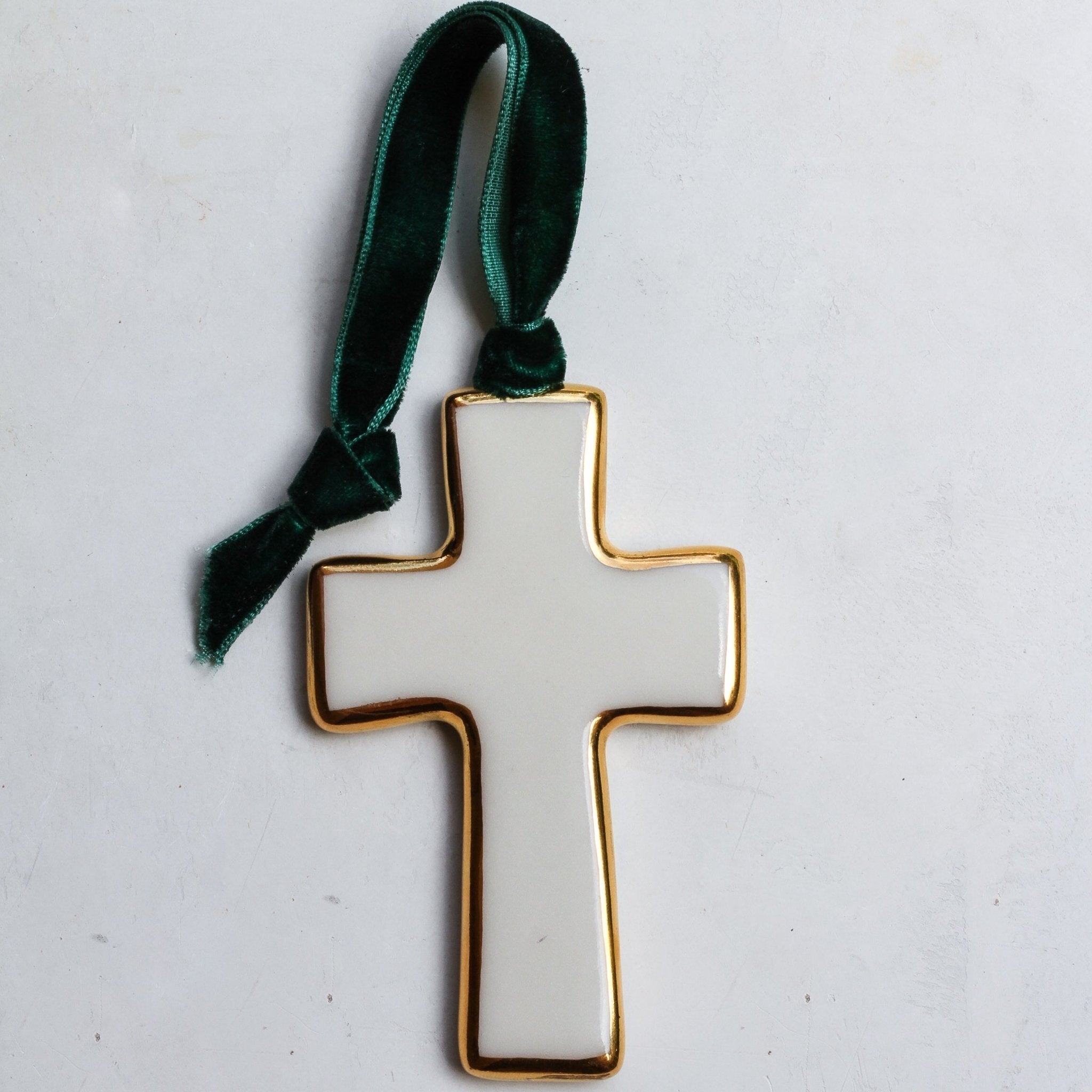 Cross Ornament with Gold Border - Apricity Ceramics