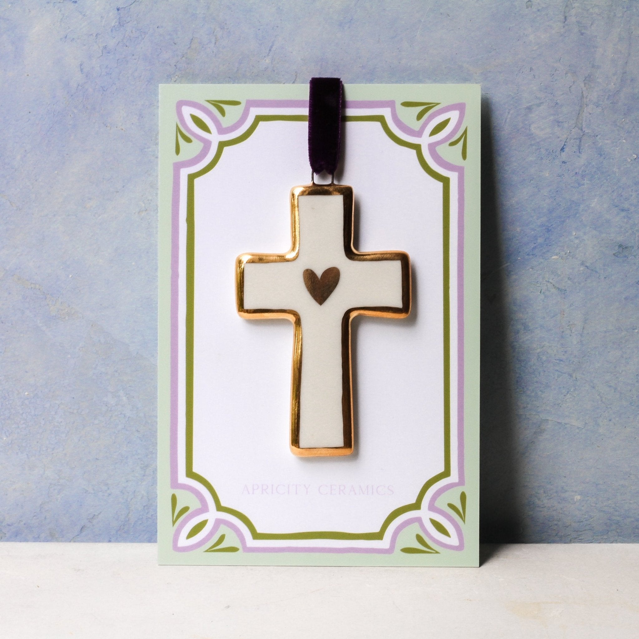 Cross Ornament with Gold Border - Apricity Ceramics