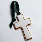 Cross Ornament with Gold Border - Apricity Ceramics