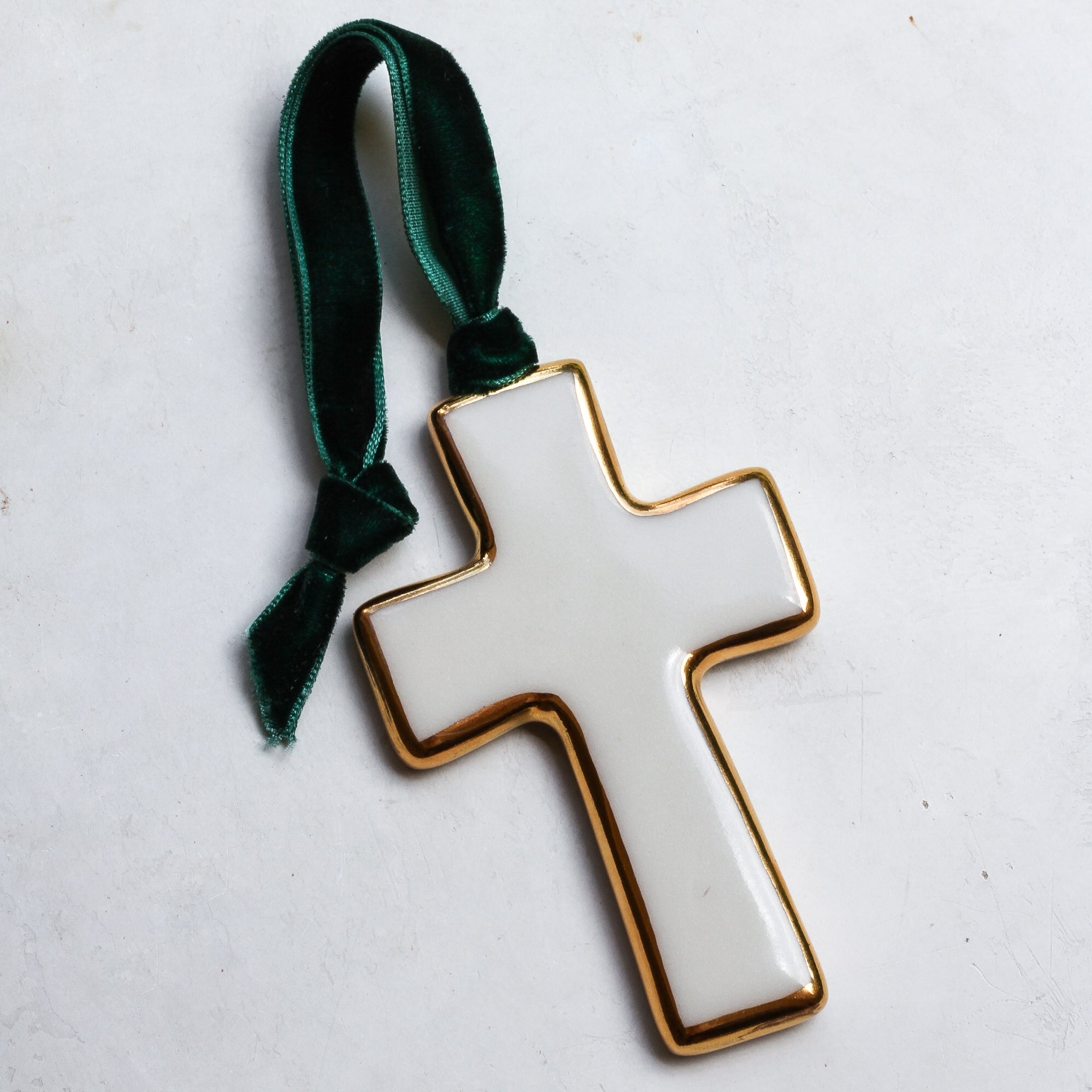 Cross Ornament with Gold Border - Apricity Ceramics