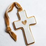 Cross Ornament with Gold Border - Apricity Ceramics