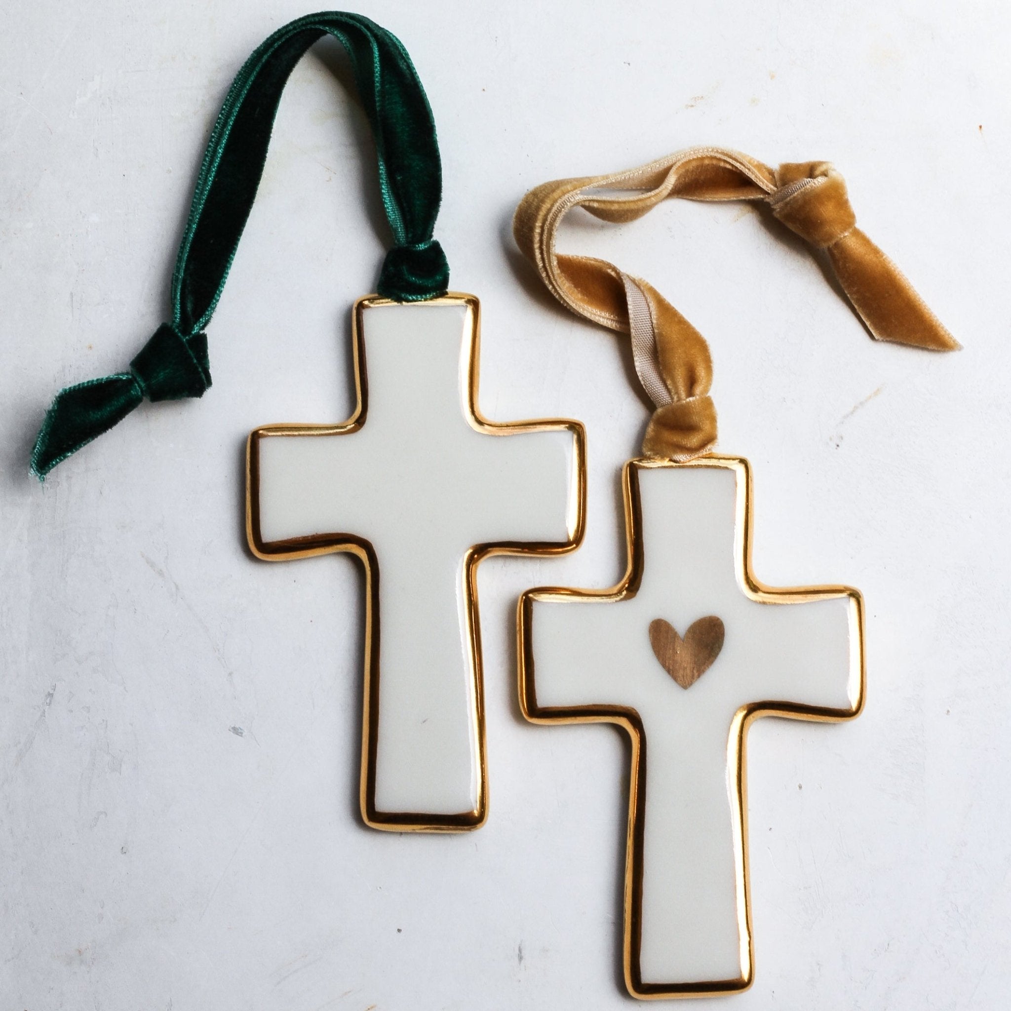 Cross Ornament with Gold Border - Apricity Ceramics