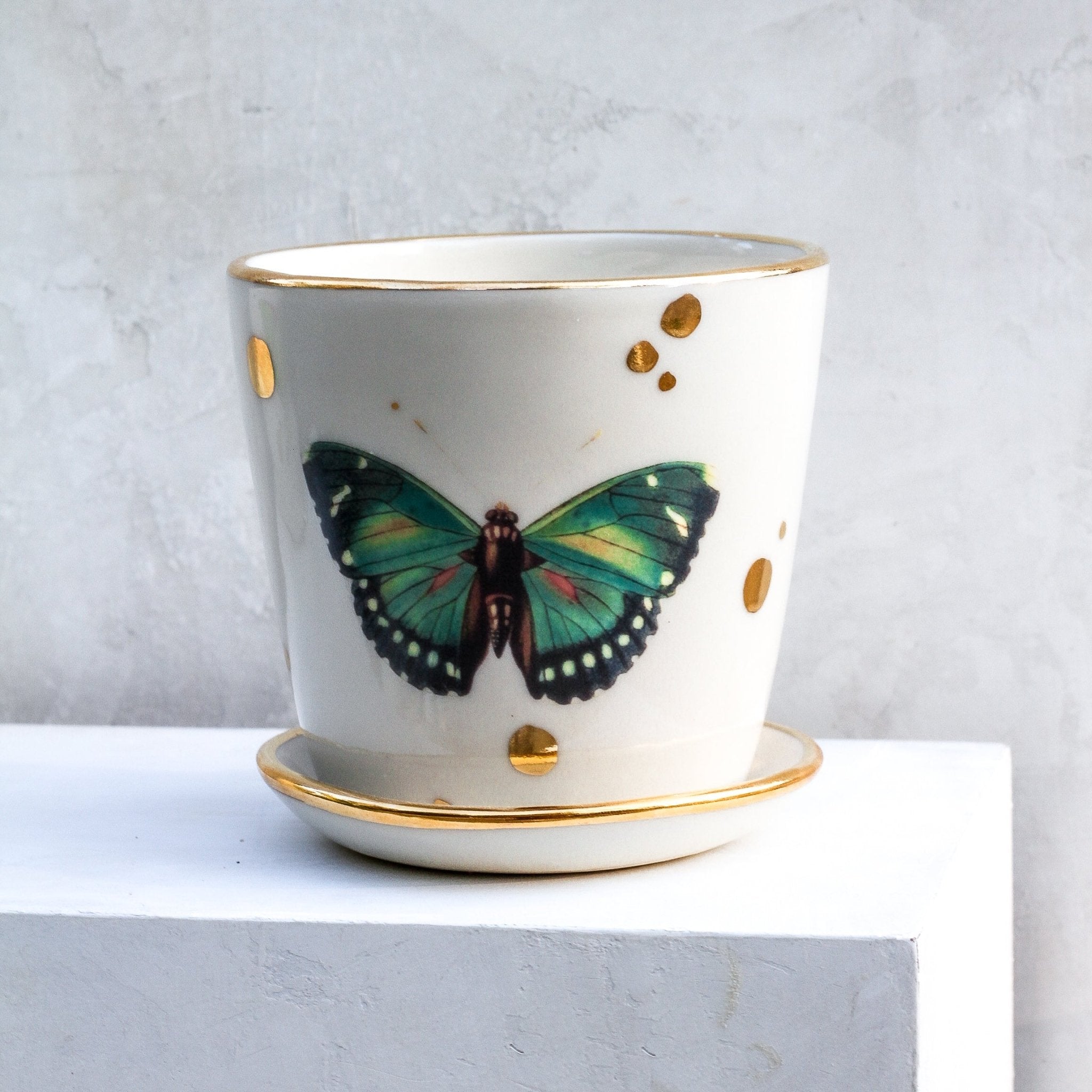 Emerald Green Butterfly Medium Planter - Apricity Ceramics