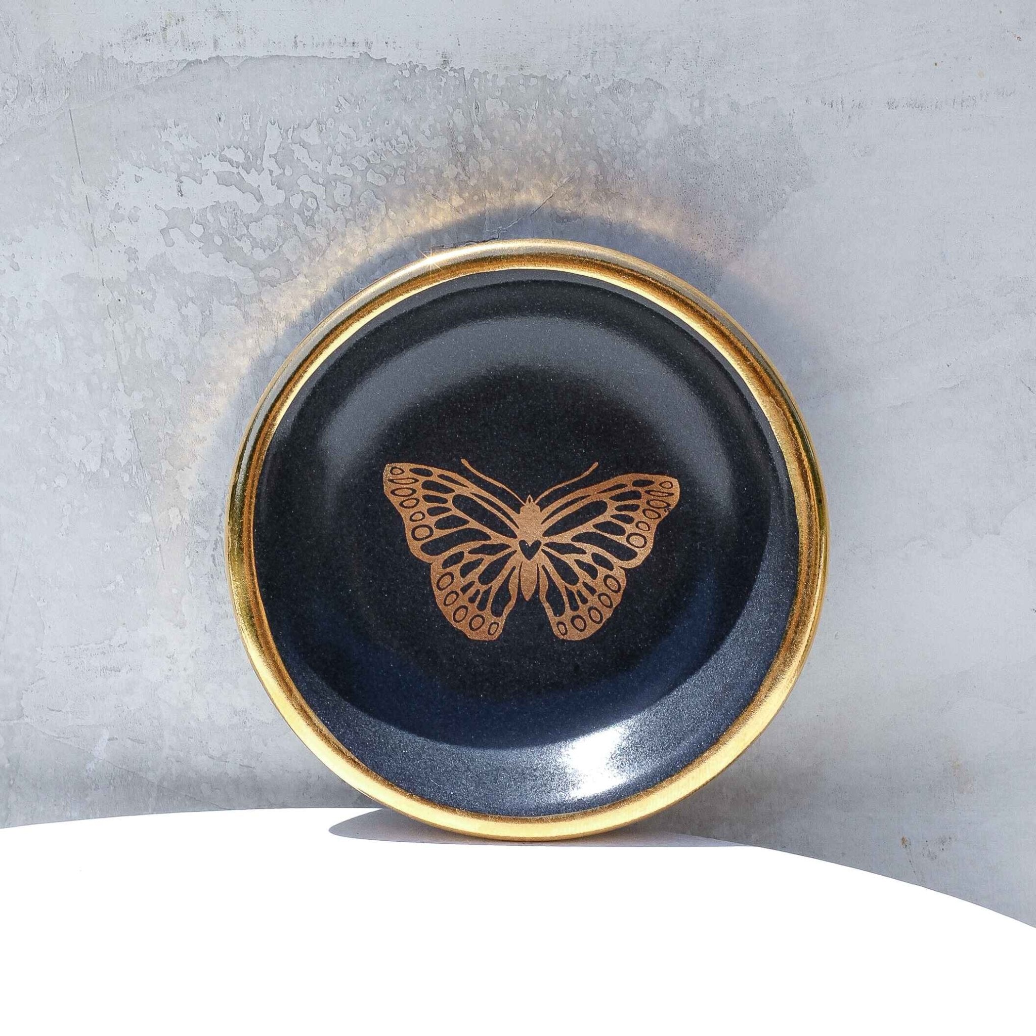 Golden Black Butterfly Trinket Dish - Apricity Ceramics