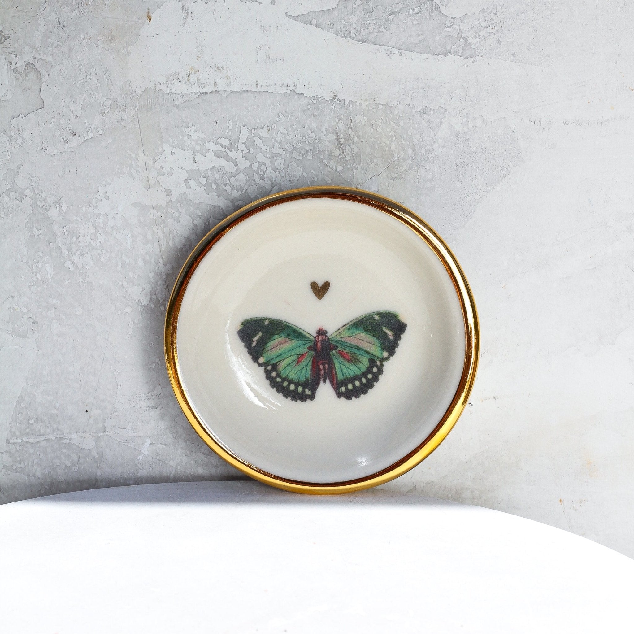 Green Butterfly Heart Trinket Dish - Apricity Ceramics