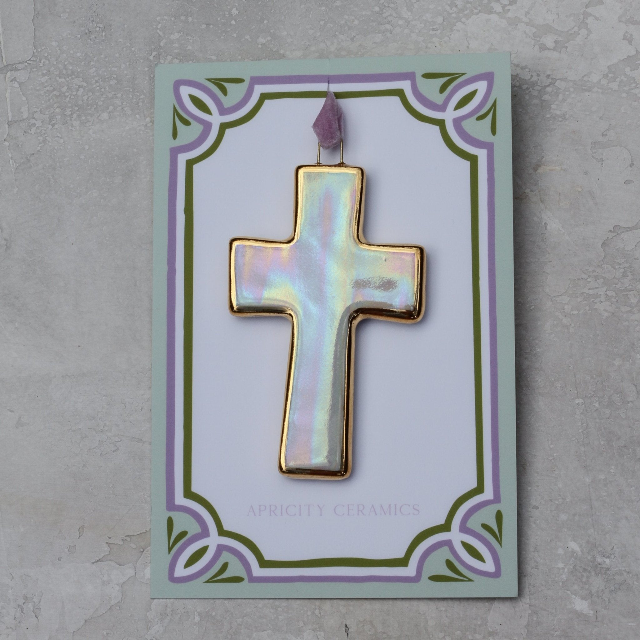Iridescent Cross Ornament - Apricity Ceramics