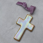 Iridescent Cross Ornament - Apricity Ceramics