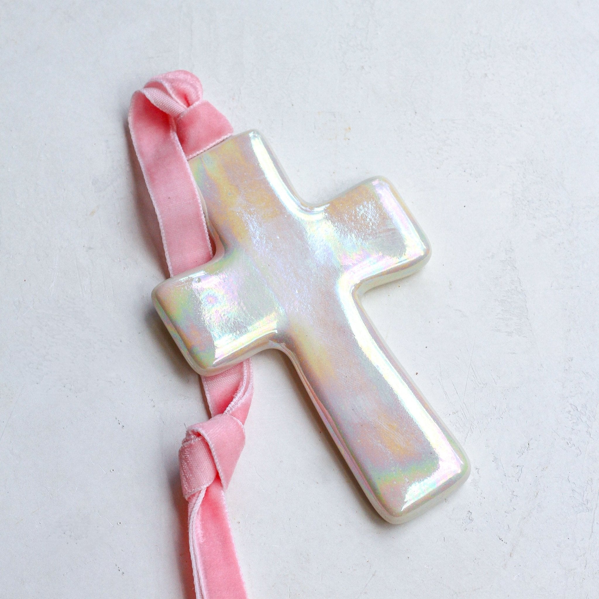 Iridescent Cross Ornament - Apricity Ceramics
