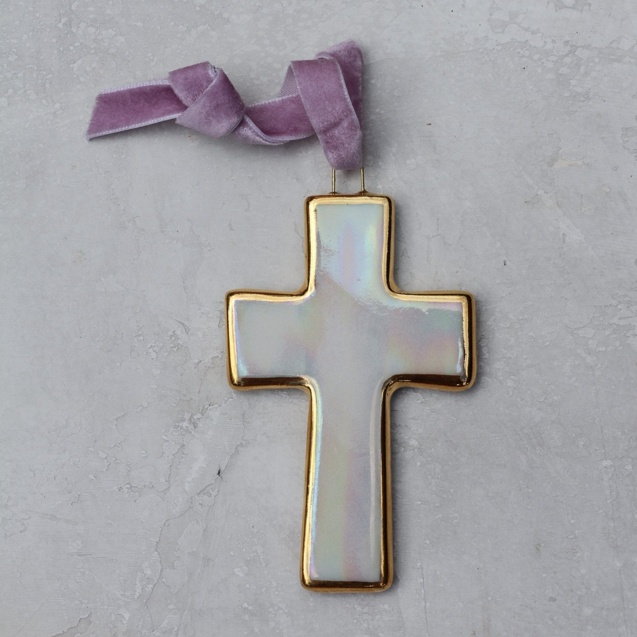 Iridescent Cross Ornament - Apricity Ceramics