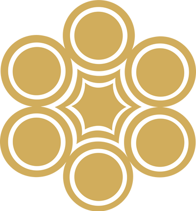 Gold and white honeycomb design on a white background