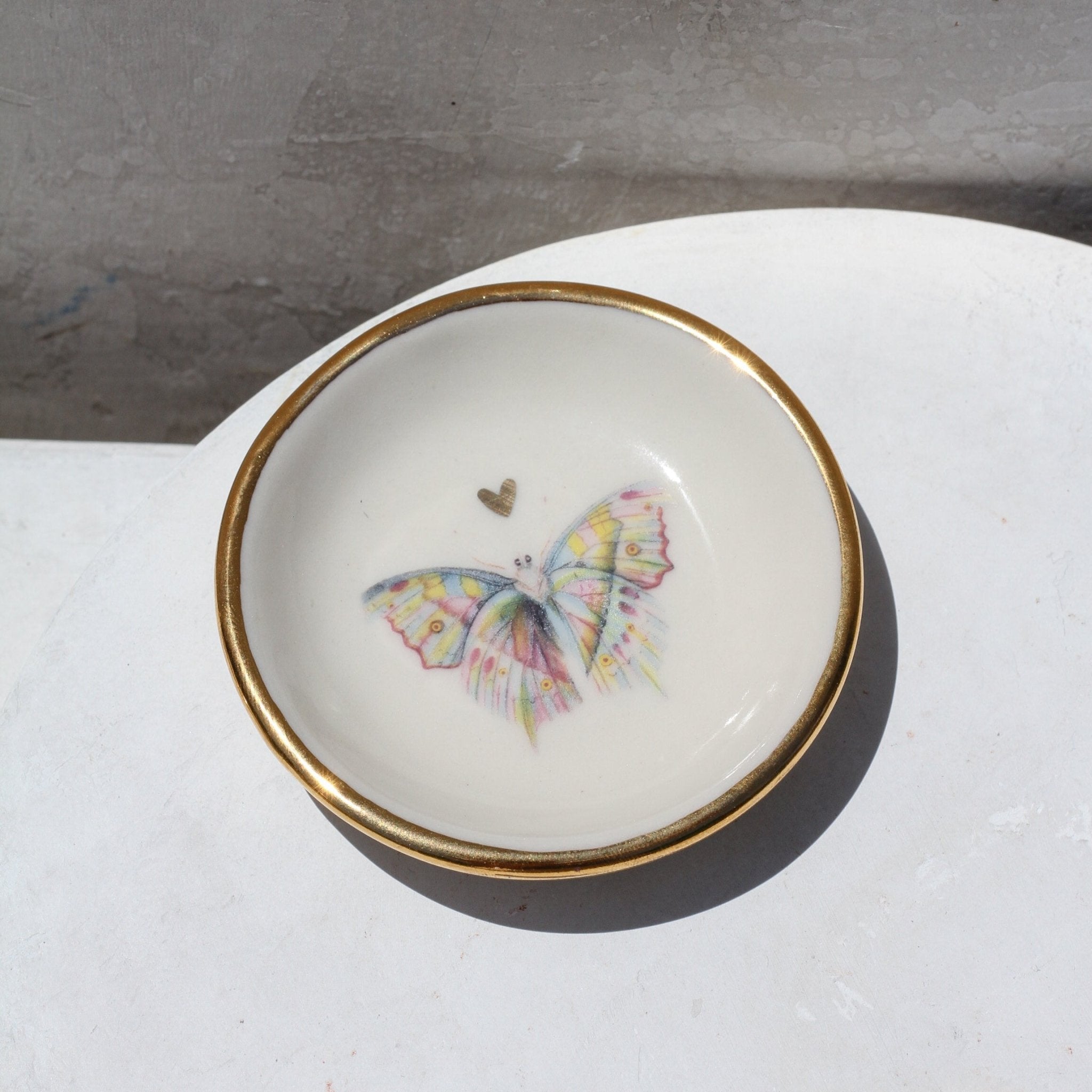 Mother-of-Pearl Butterfly Heart Trinket Dish - Apricity Ceramics