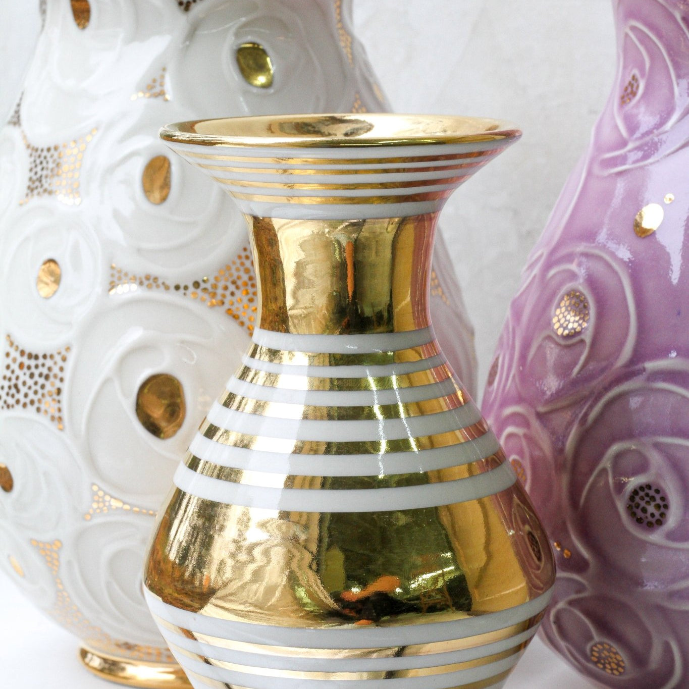 One of a Kind Gold Striped Vase - Apricity Ceramics