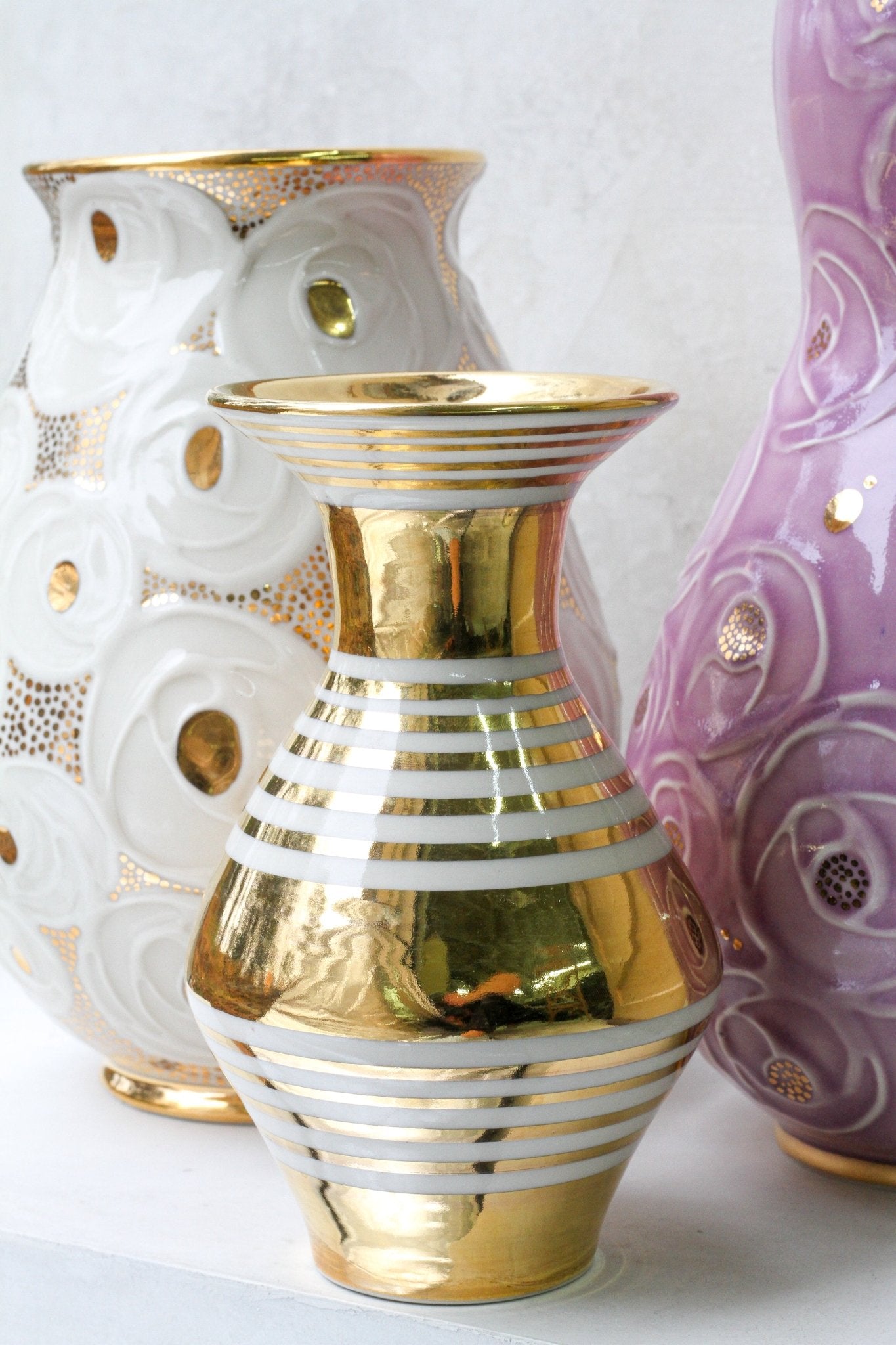 One of a Kind Gold Striped Vase - Apricity Ceramics