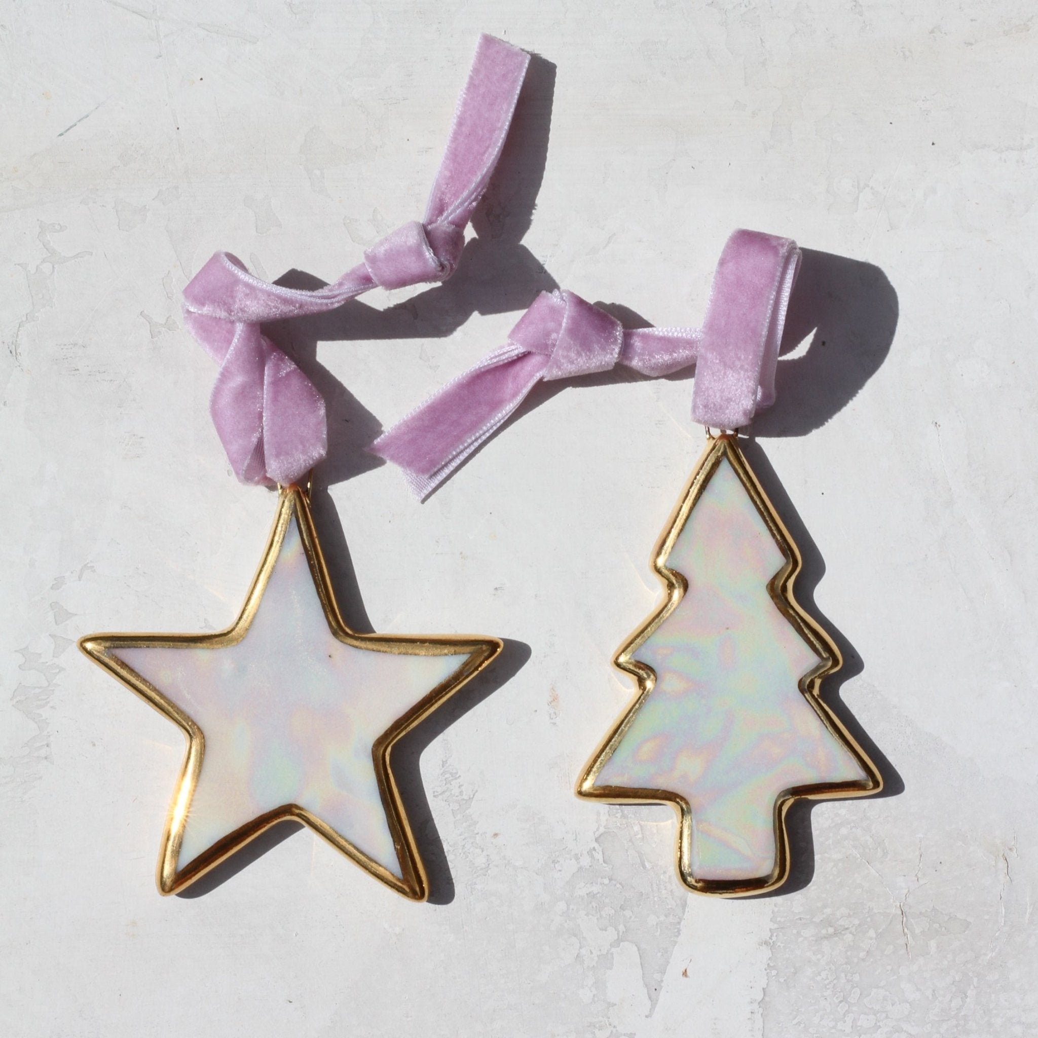 Tree Ornament with Gold Border - Apricity Ceramics