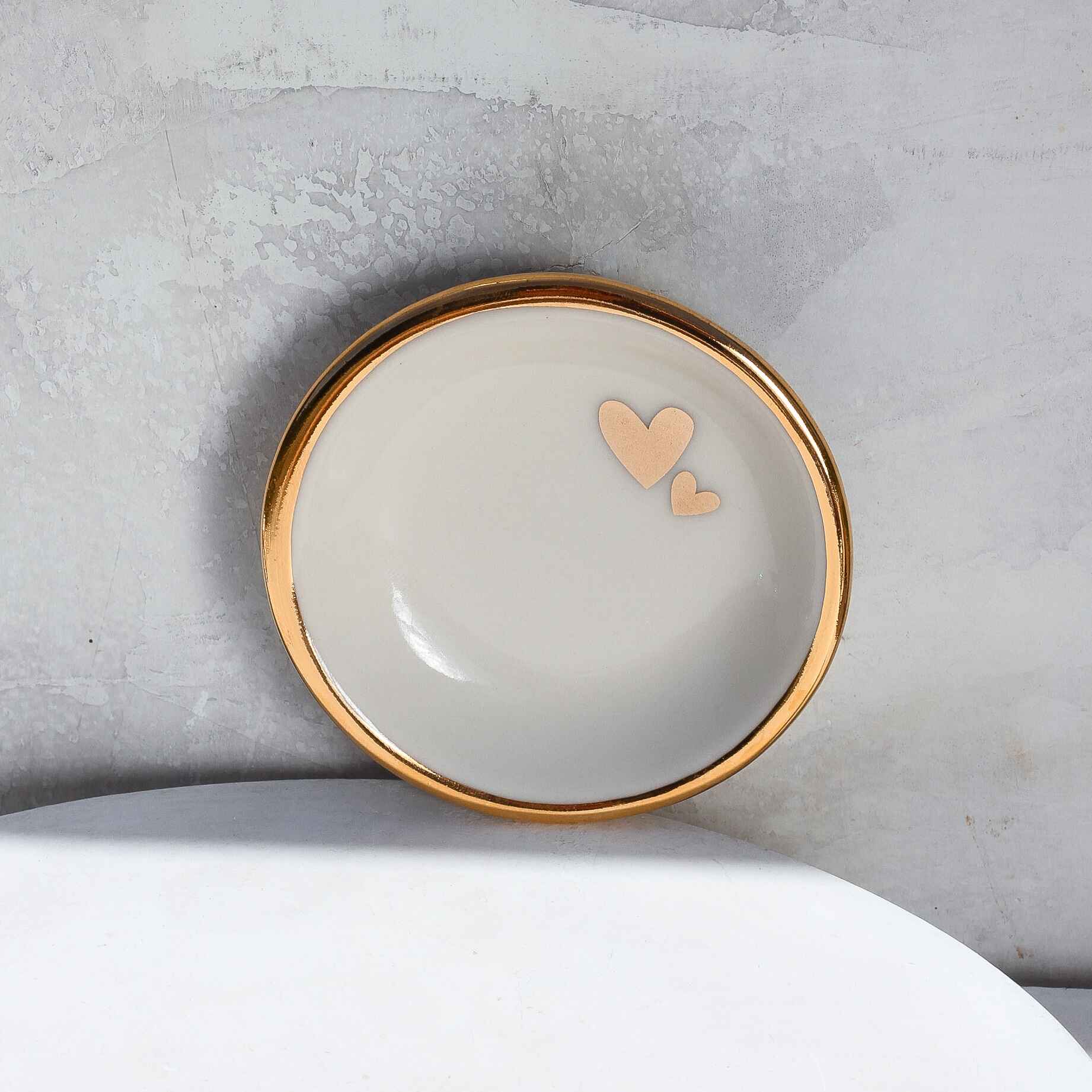 White Double Heart Trinket Dish - Apricity Ceramics