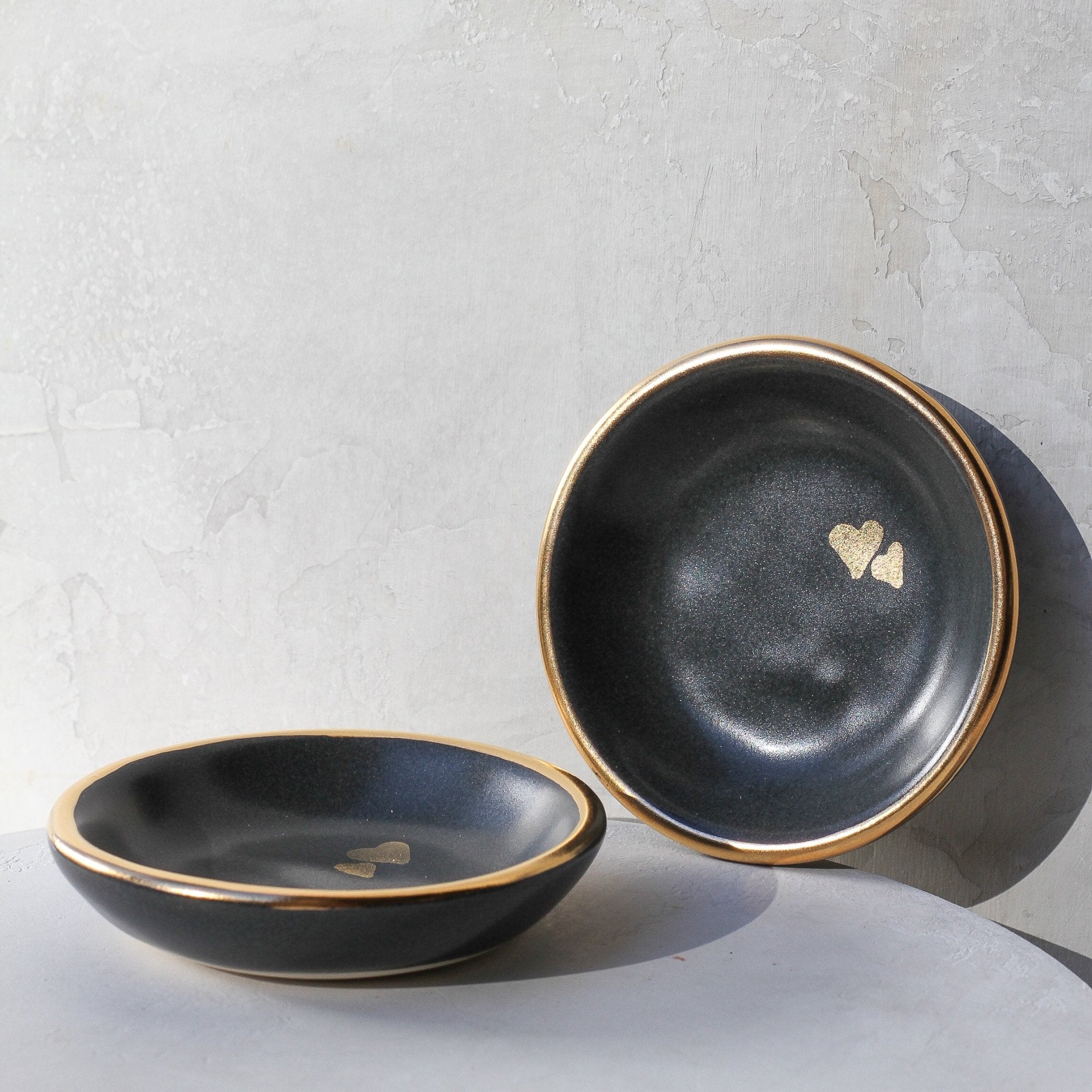 Charcoal Double Heart Trinket Dish - Apricity Ceramics