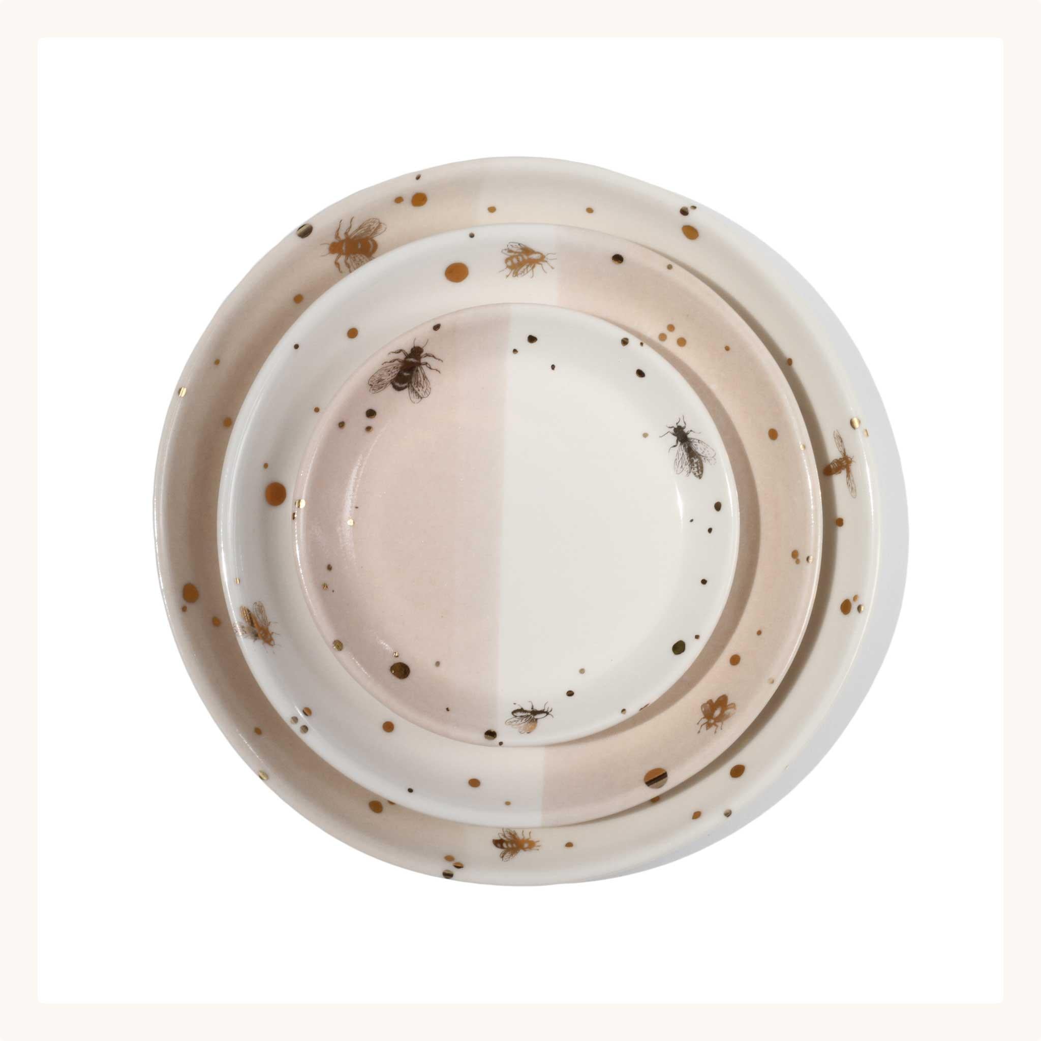 Drops of Honey Bee Dinner Set (Dinner Plate, Salad Plate, and Dessert Plate) - Apricity Ceramics 