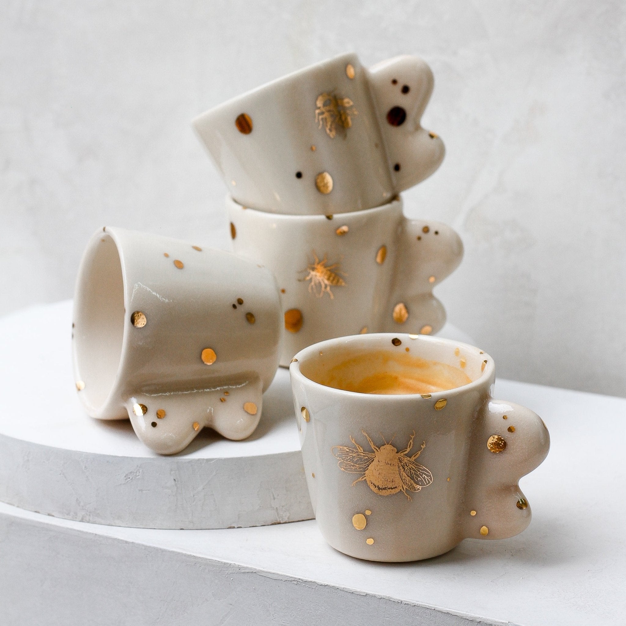 Drops of Honey Bee Espresso Cup / Shot with Handle - Apricity Ceramics