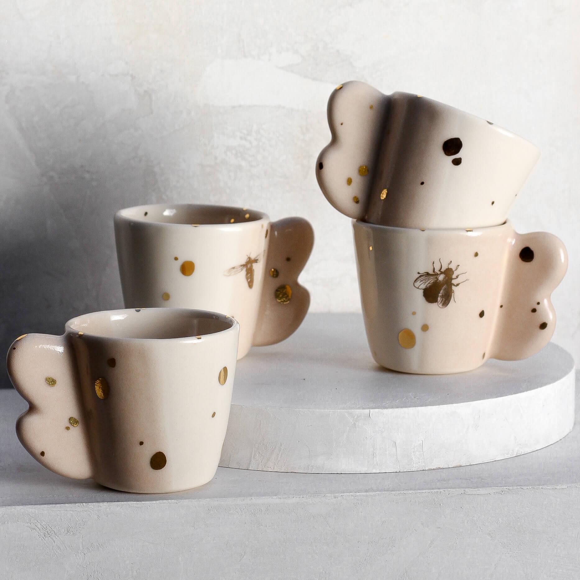 Drops of Honey Bee Espresso Cup / Shot with Handle - Apricity Ceramics