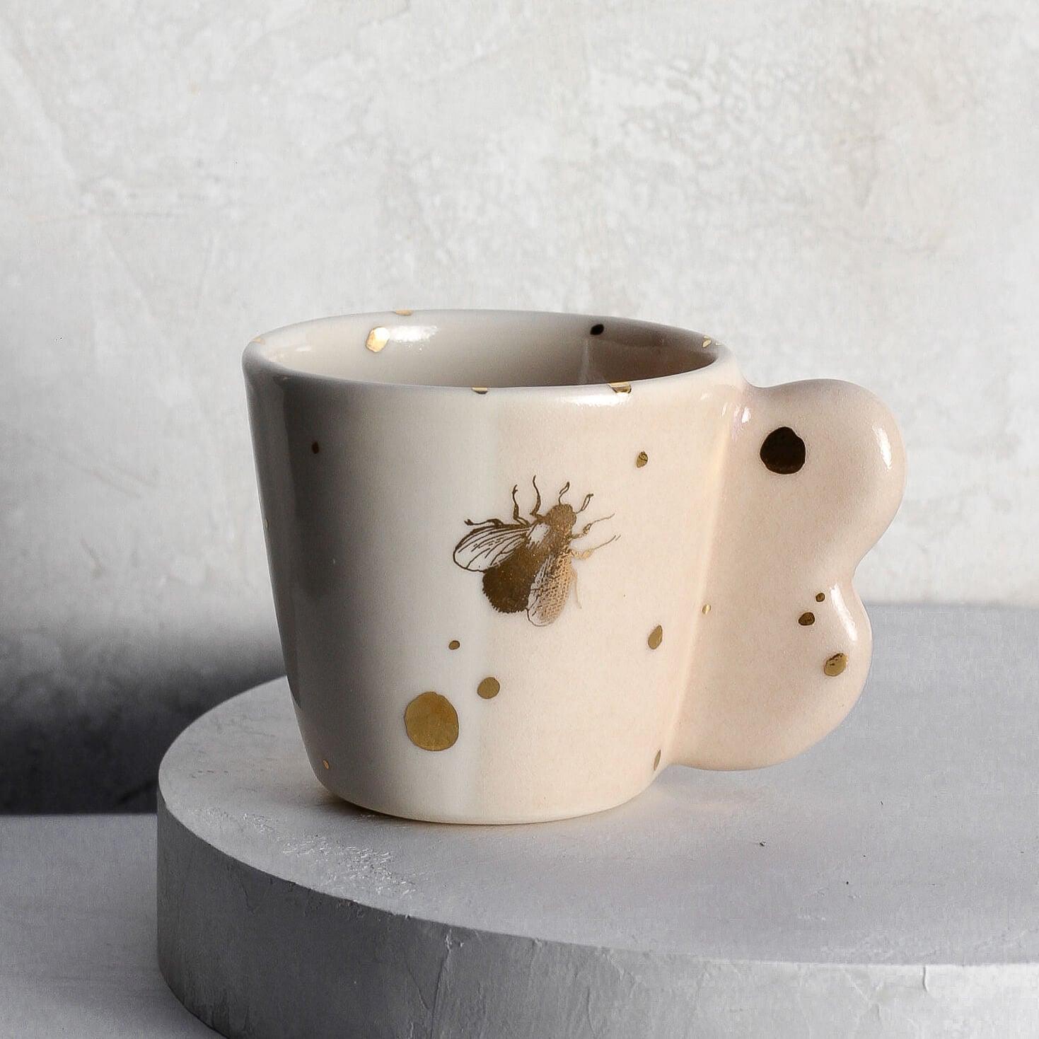 Drops of Honey Bee Espresso Cup / Shot with Handle - Apricity Ceramics