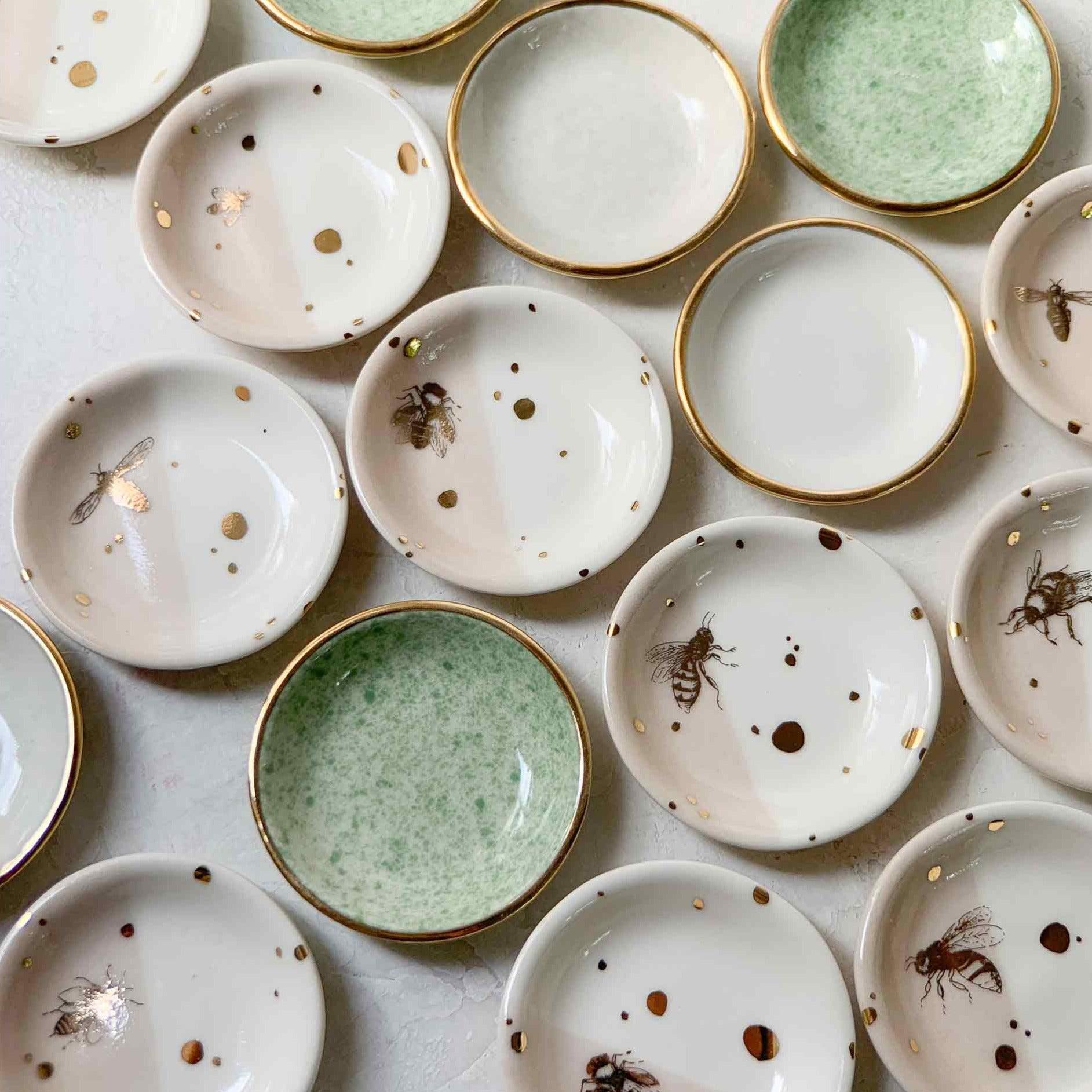 Small Drops of Honey Bee Trinket Dishes with dew collection trinket dishes