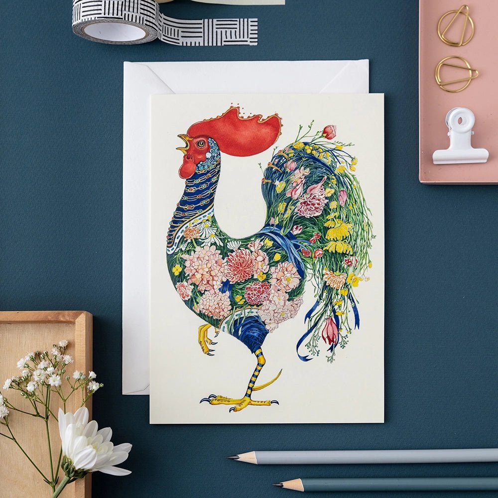 Rooster with Flowers Card - Apricity Ceramics