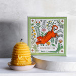 tiger matchbox with beeswax candle and trinket dish