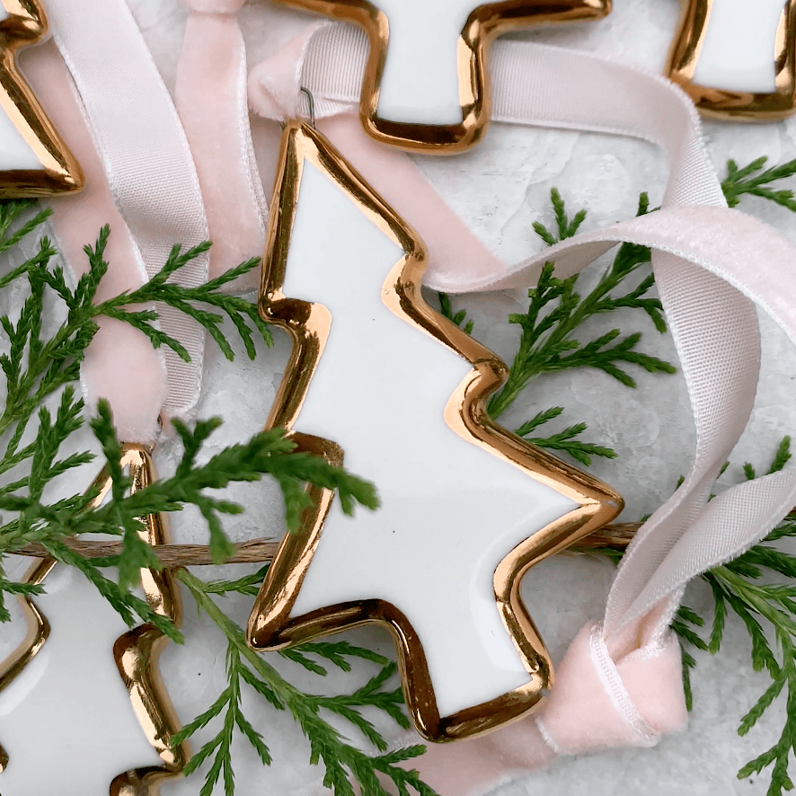 Tree Ornament with Gold Border - Apricity Ceramics